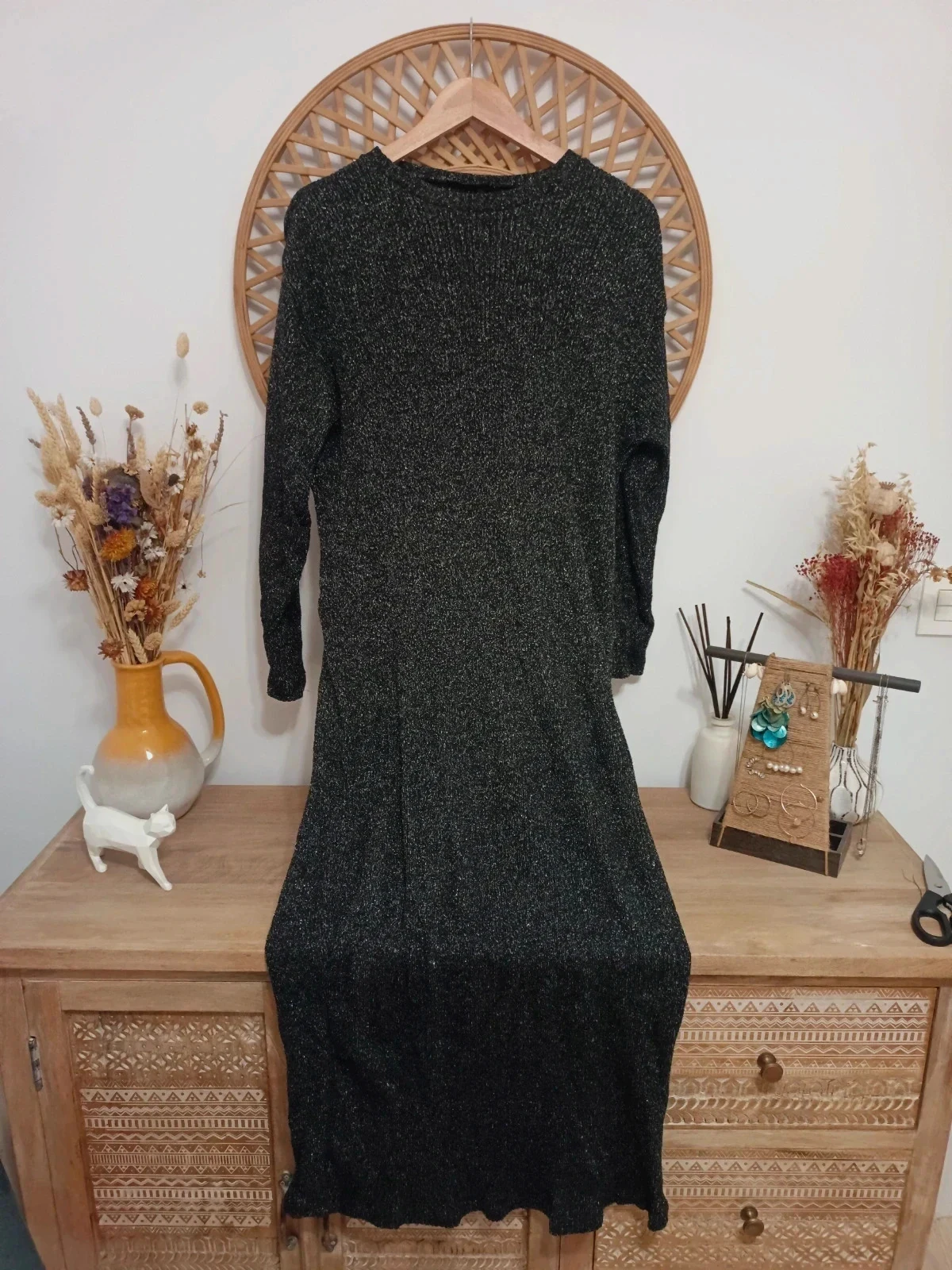 Zara black knit dress lurex vestido punto midi evening, S amplio, si no M-L – Zara – taille S / 36 / 8