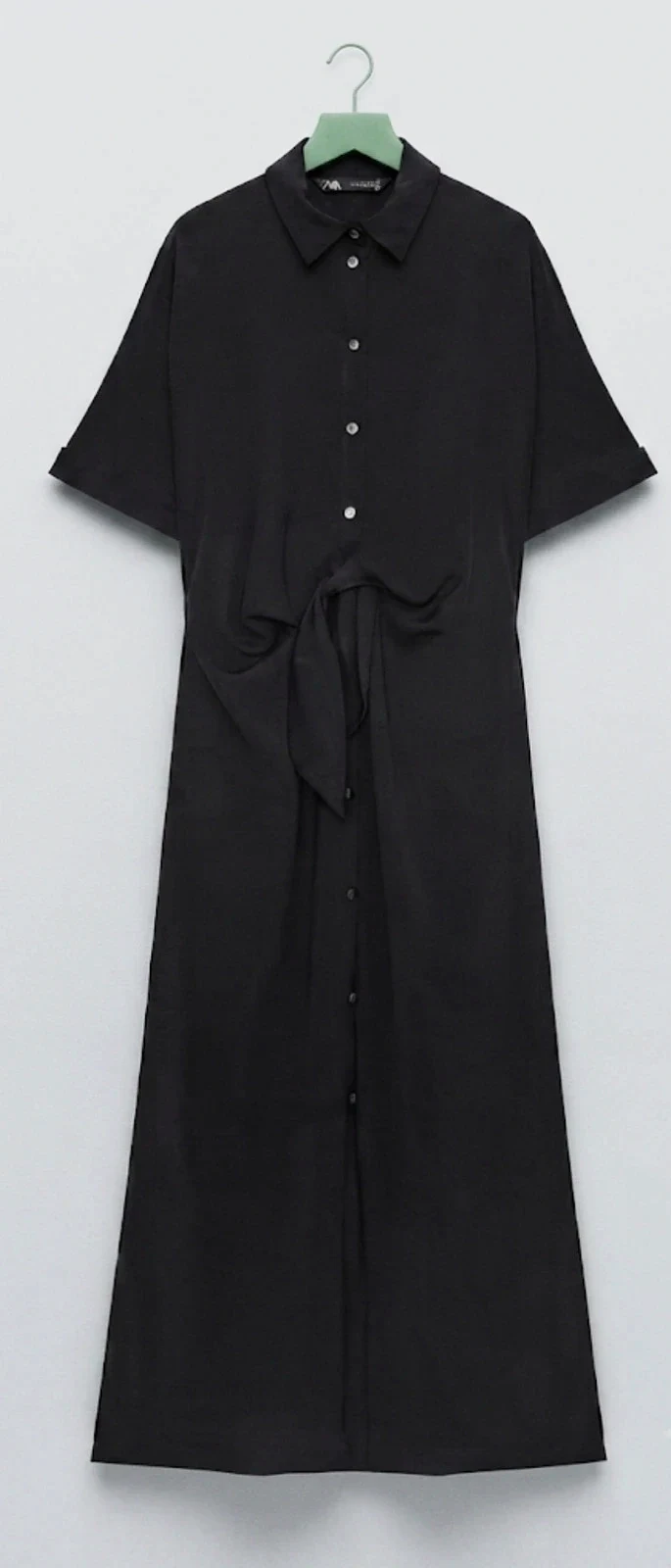 Zara Black Midi Shirt Dress with Front Knot – Zara – taille M / 38 / 10
