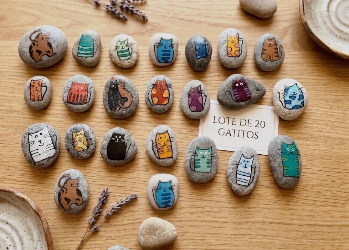Lote de 20 piedras pintadas a mano gatitos decorativos – Eram