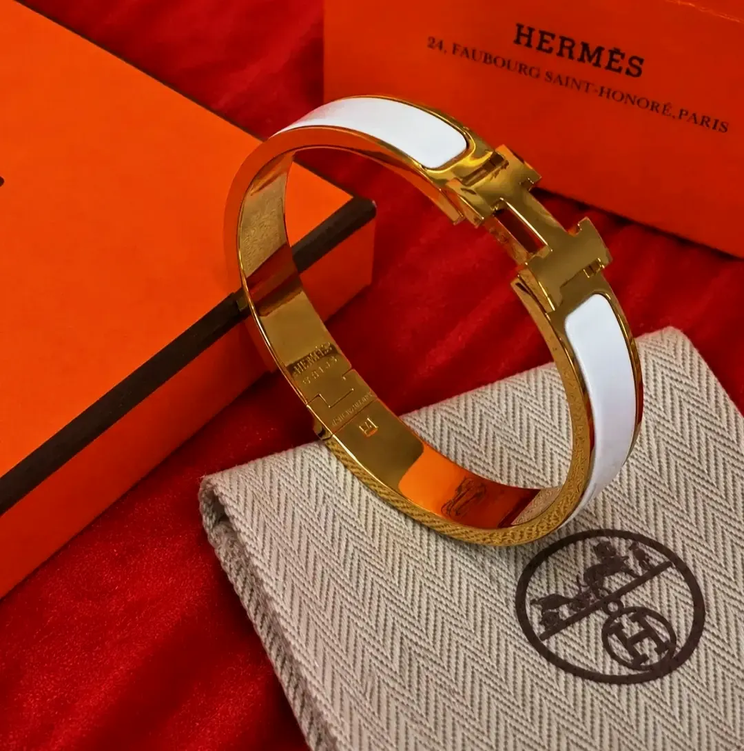 Bracelet Hermès Clic-Clac email or blanc – Hermès – blanc et or – taille Taille unique 4