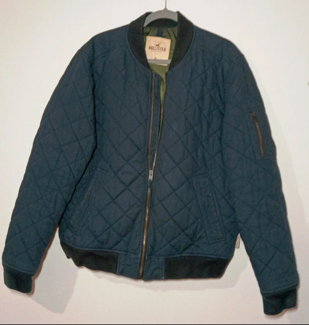 Hollister Quilted Bomber Jacket Navy / Olive Green - Size XL Military casual streetwear
