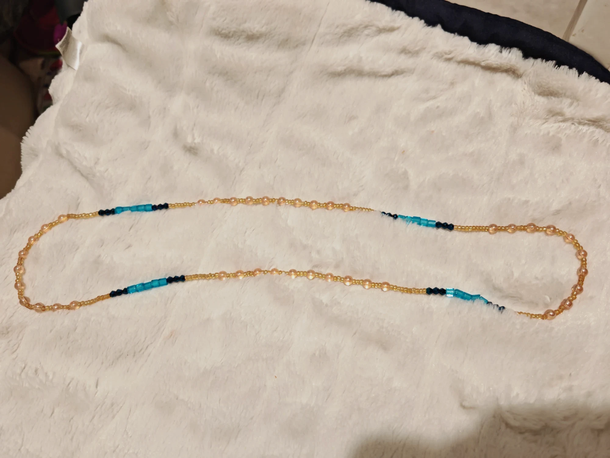 Handmade Gold and Blue waist beads M
