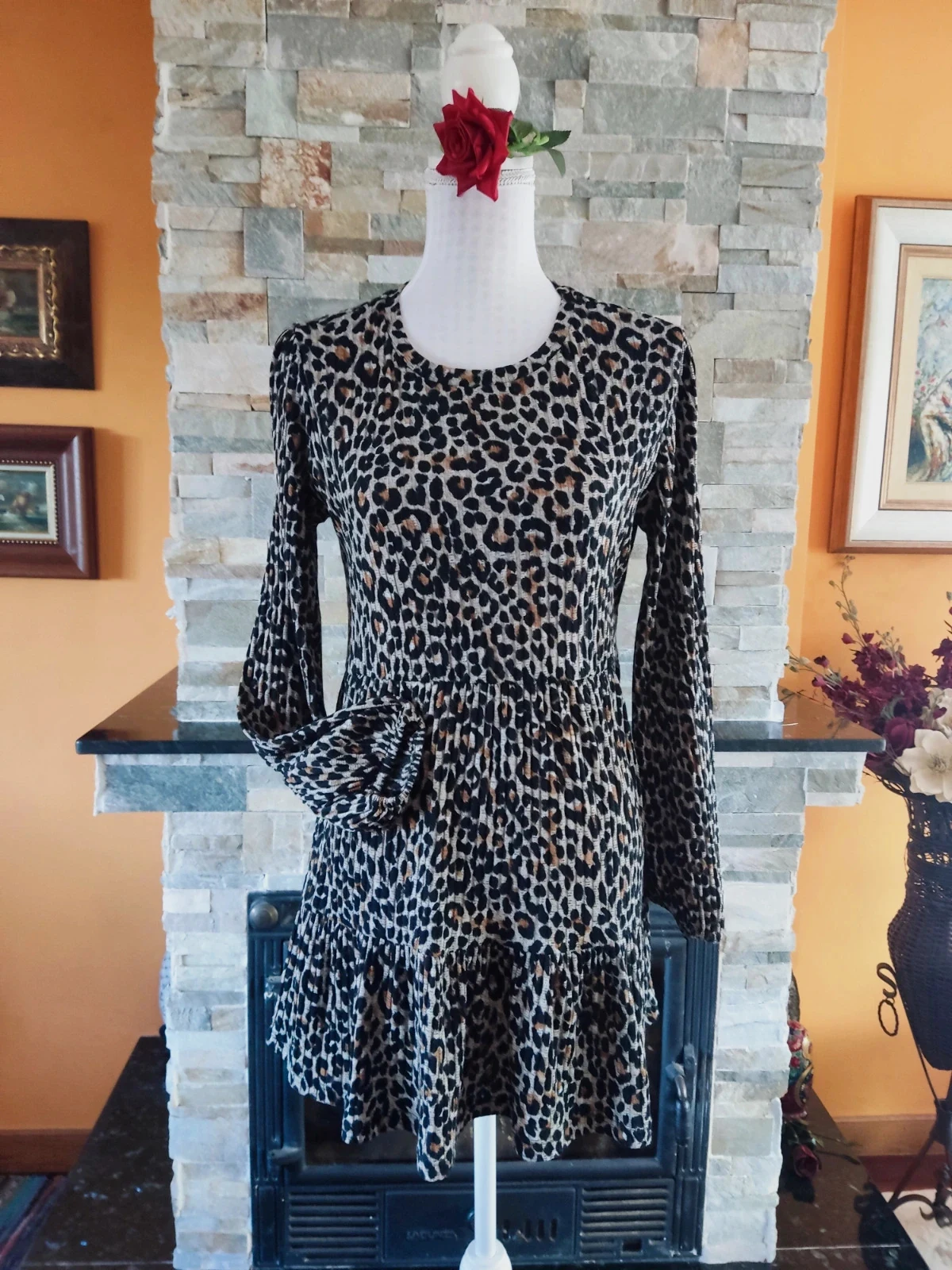 🔥Ideal mini vestido de punto estampado animal print – Vintage – taille L / 40 / 12