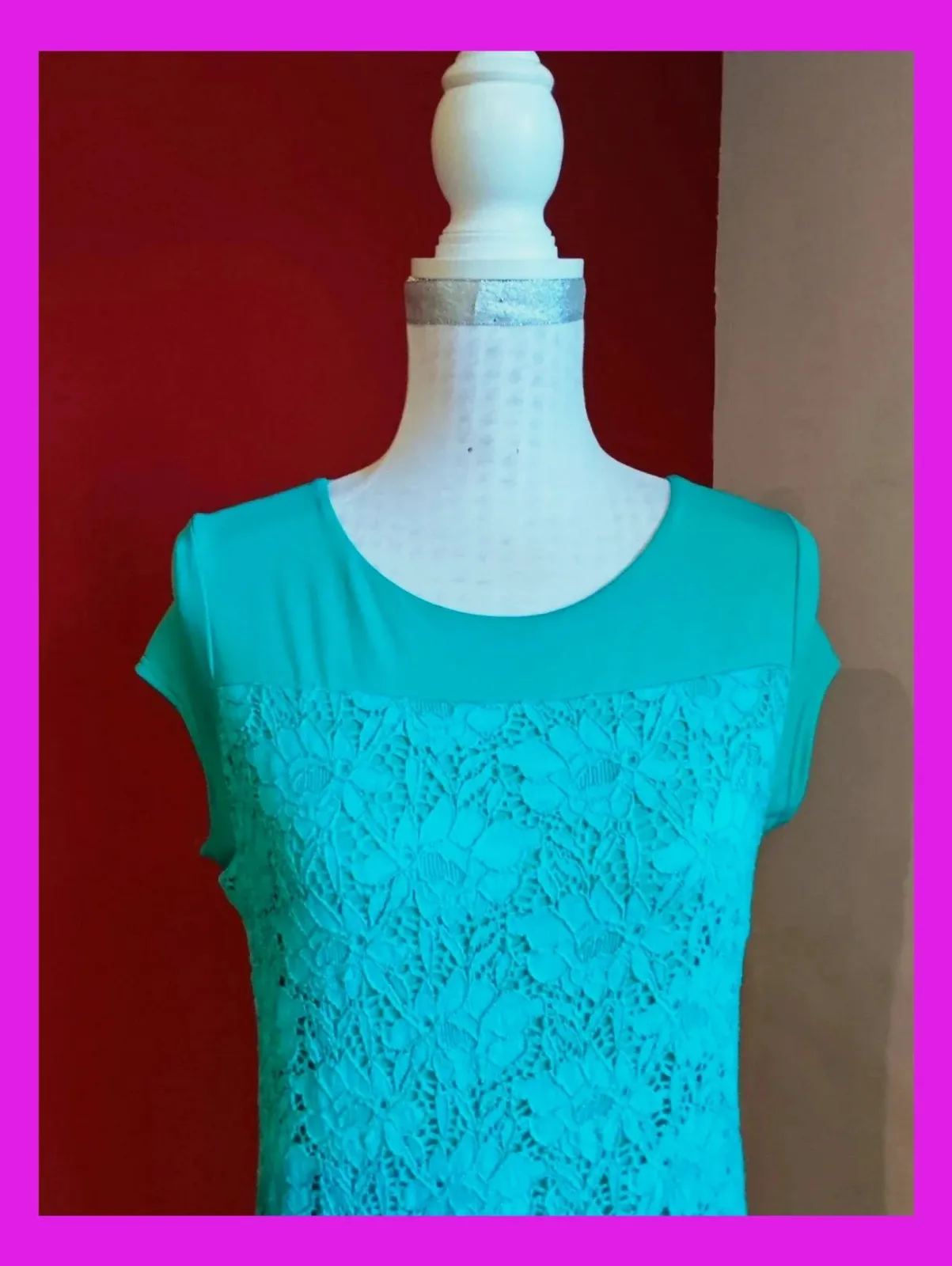 🌺 Vestido de blonda elástica verde talla L – Mit Mat Mama – taille L / 40 / 12 3