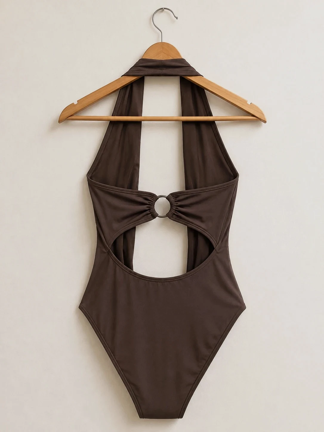 Maillot de bain 1 pièce marron chocolat – Décolleté plongeant – Taille XL