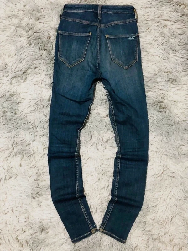 Hollister Ultra High Rise Jean Leggings Dark Blue Stretch Y2K Teen Casual Seagul Logo - Size XS
