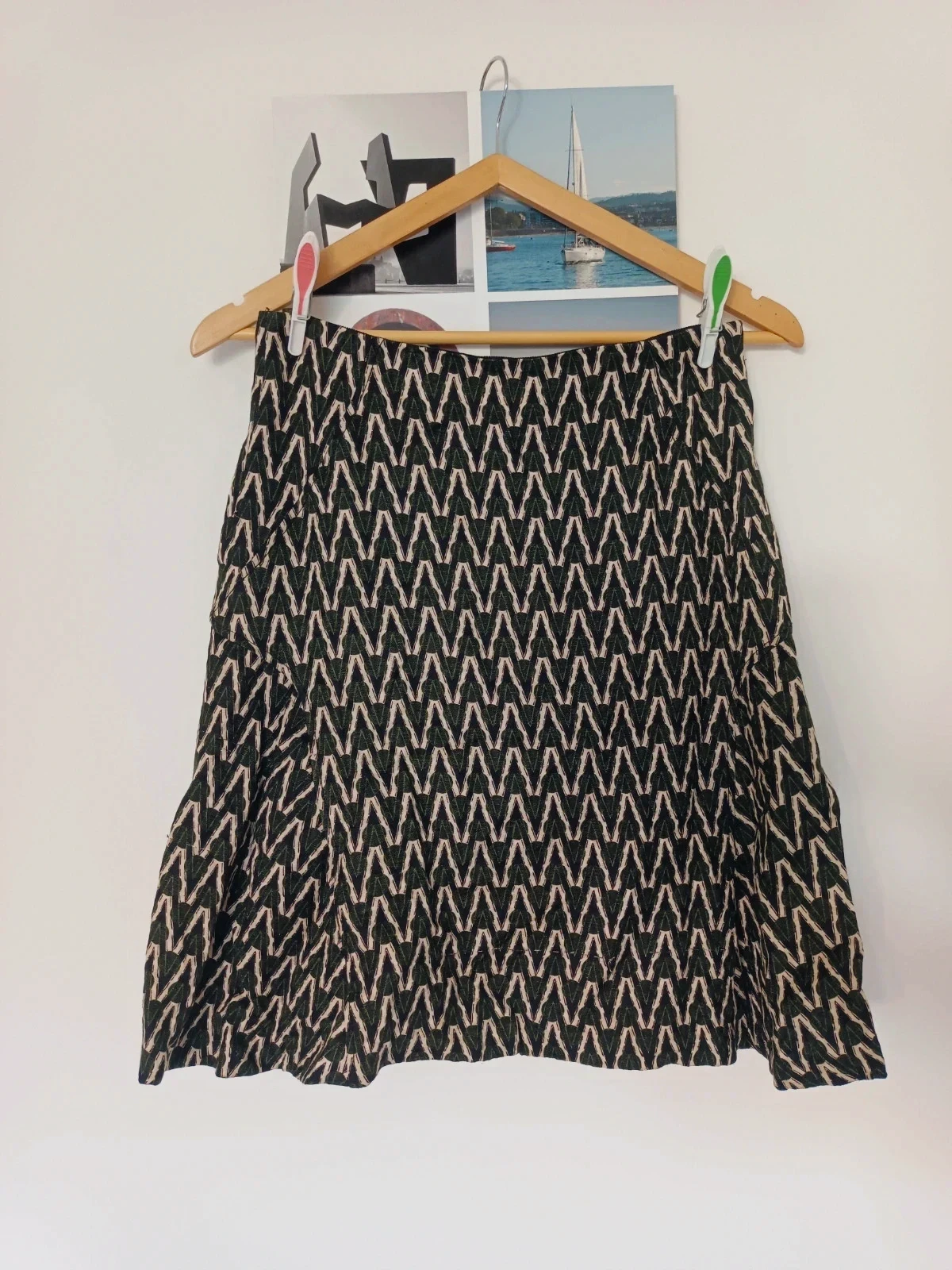 Bimba y Lola falda evasé viscosa y lana estampado geométrico T36 | Wool Blend Skirt | Jupe