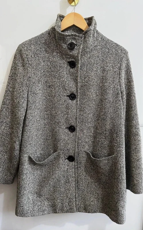 Manteau tweed chiné ample col montant droit chic taille M
