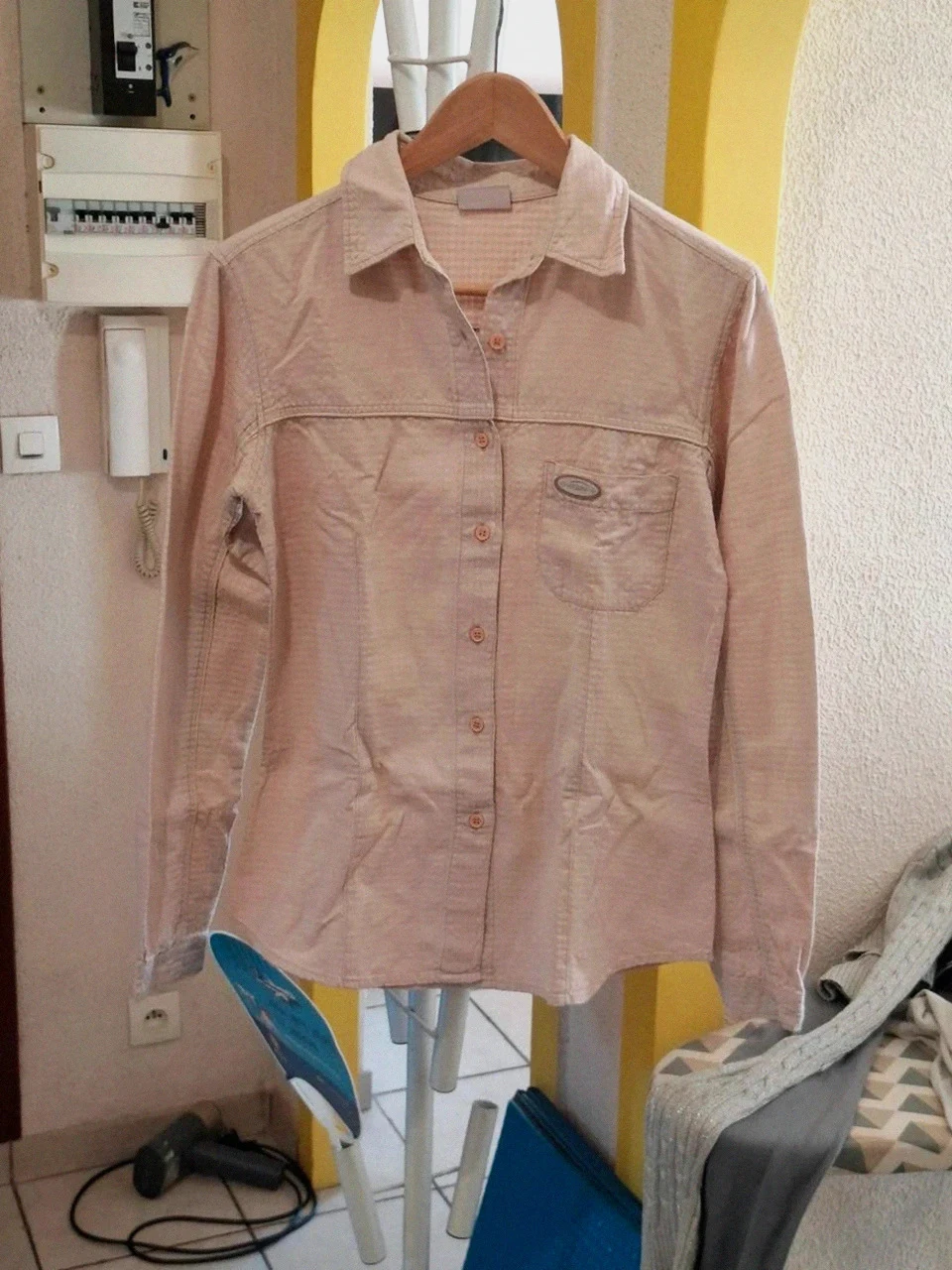 Chemise rétro Oxbow manches longues - Rose poudré / Beige - Taille 2 (S/M)