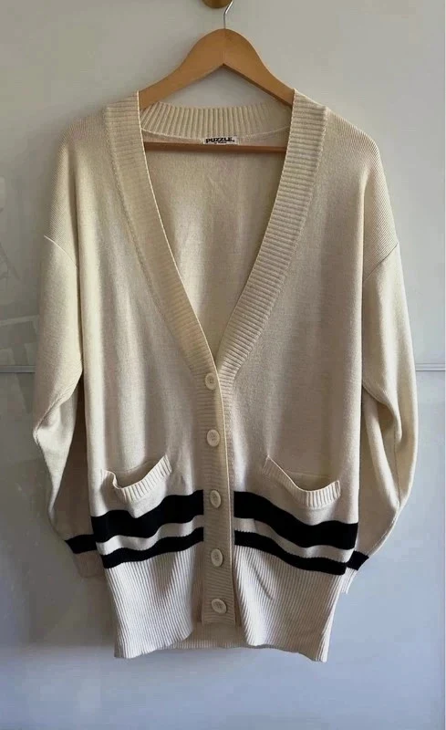 Cardigan Puzzle by Tomboy S vintage Collegue coréen 80s laine oversize