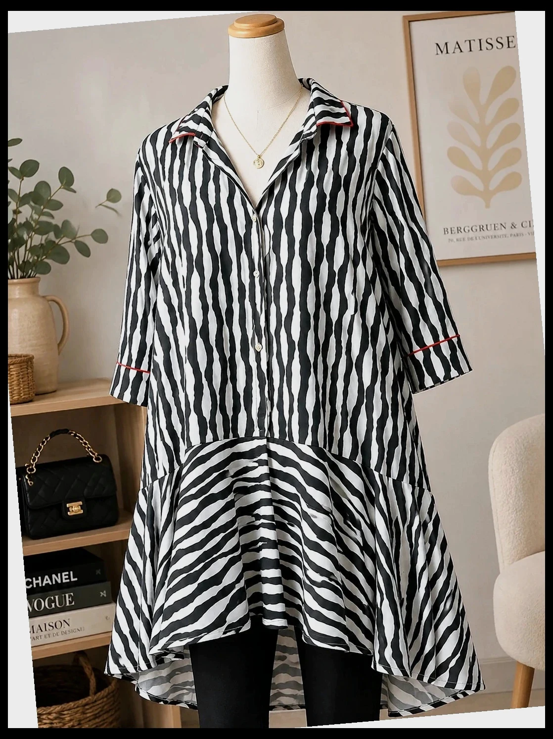 Tunique Malory zébrée longue blanche et noire – Taille S
