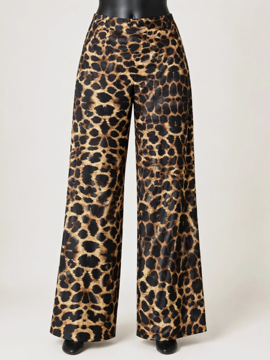 Pantalon large femme imprimé animalier noir et camel