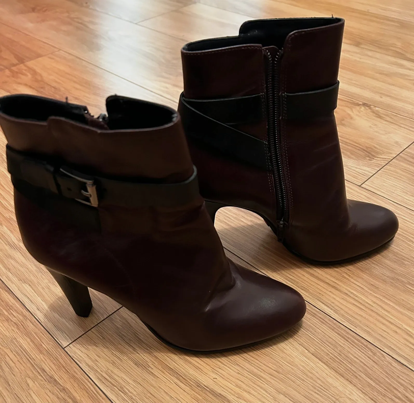Bottines Minelli 39 cuir marron bordeaux talon haut boucle – Minelli – taille 39 2