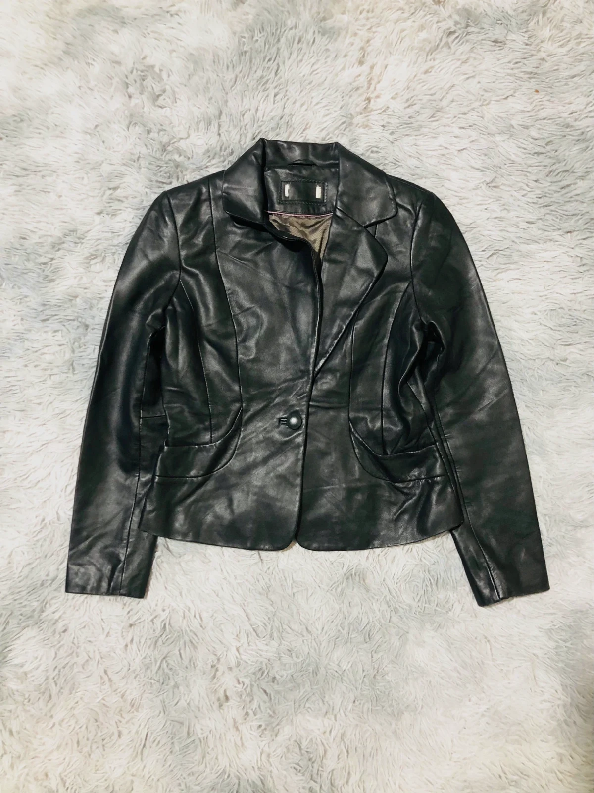 Black Fitted Blazer Jacket Single Button Notched Lapels Long Sleeve Lined Tailored Y2K Minimal Style
