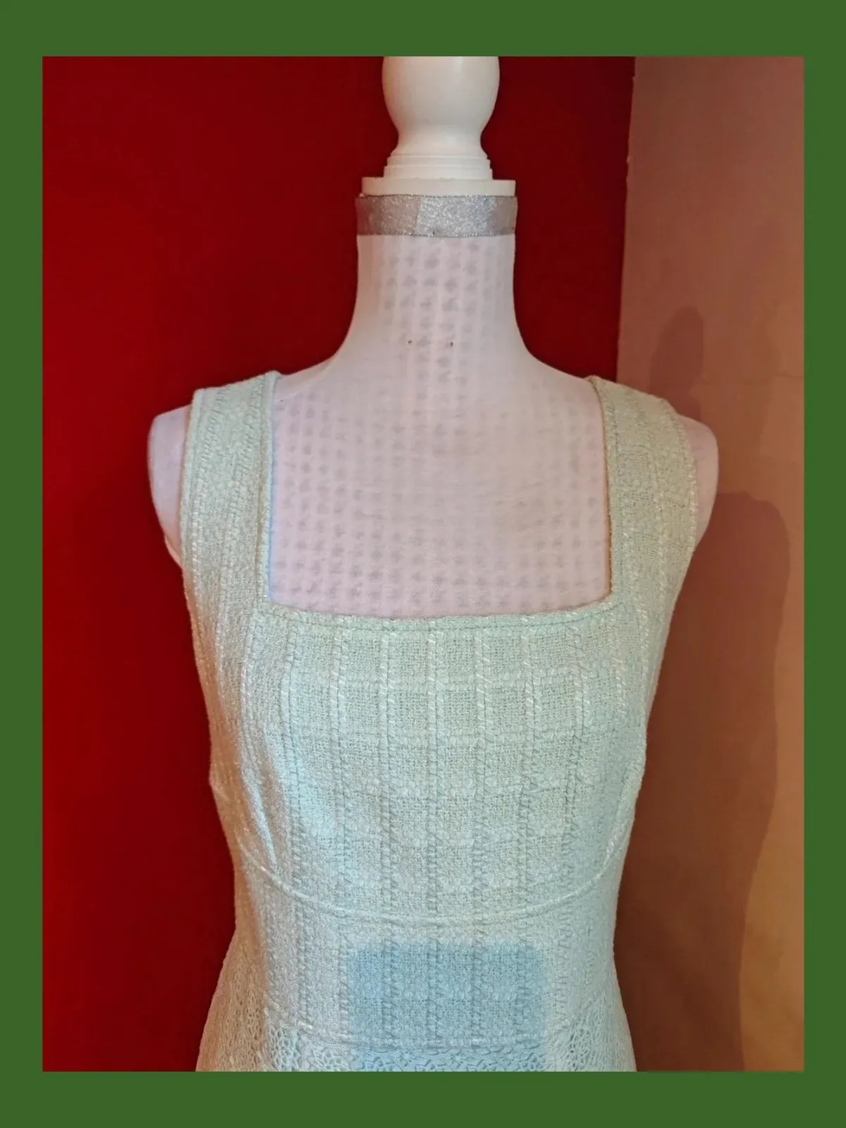 🌺 Impresionante vestido de tweed y guipur verde clarito, de Felipe Varela – Felipe Varela – taille XL / 42 / 14 4