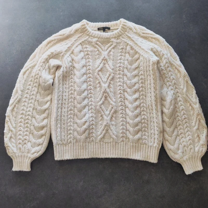Pull Maje en maille torsadée écru