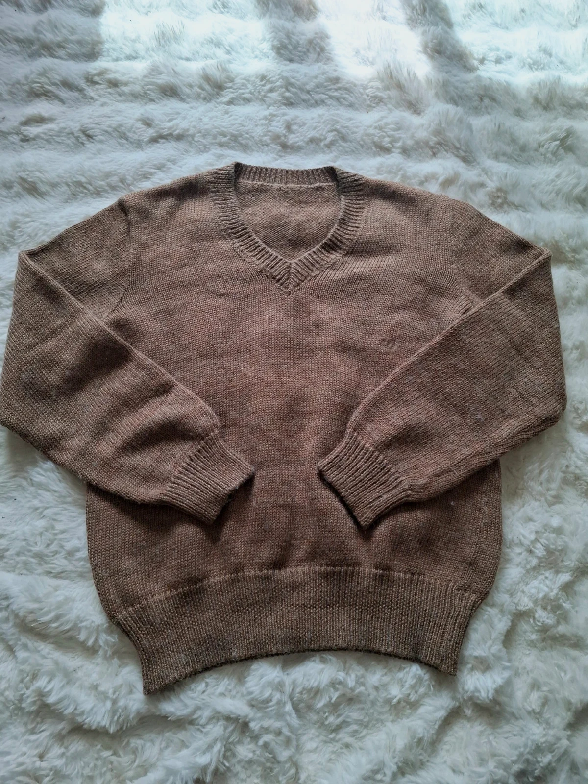 Pull Rétro Vintage Années 80-90 / Pull-over Maille Col V Marron Chiné T.L / L