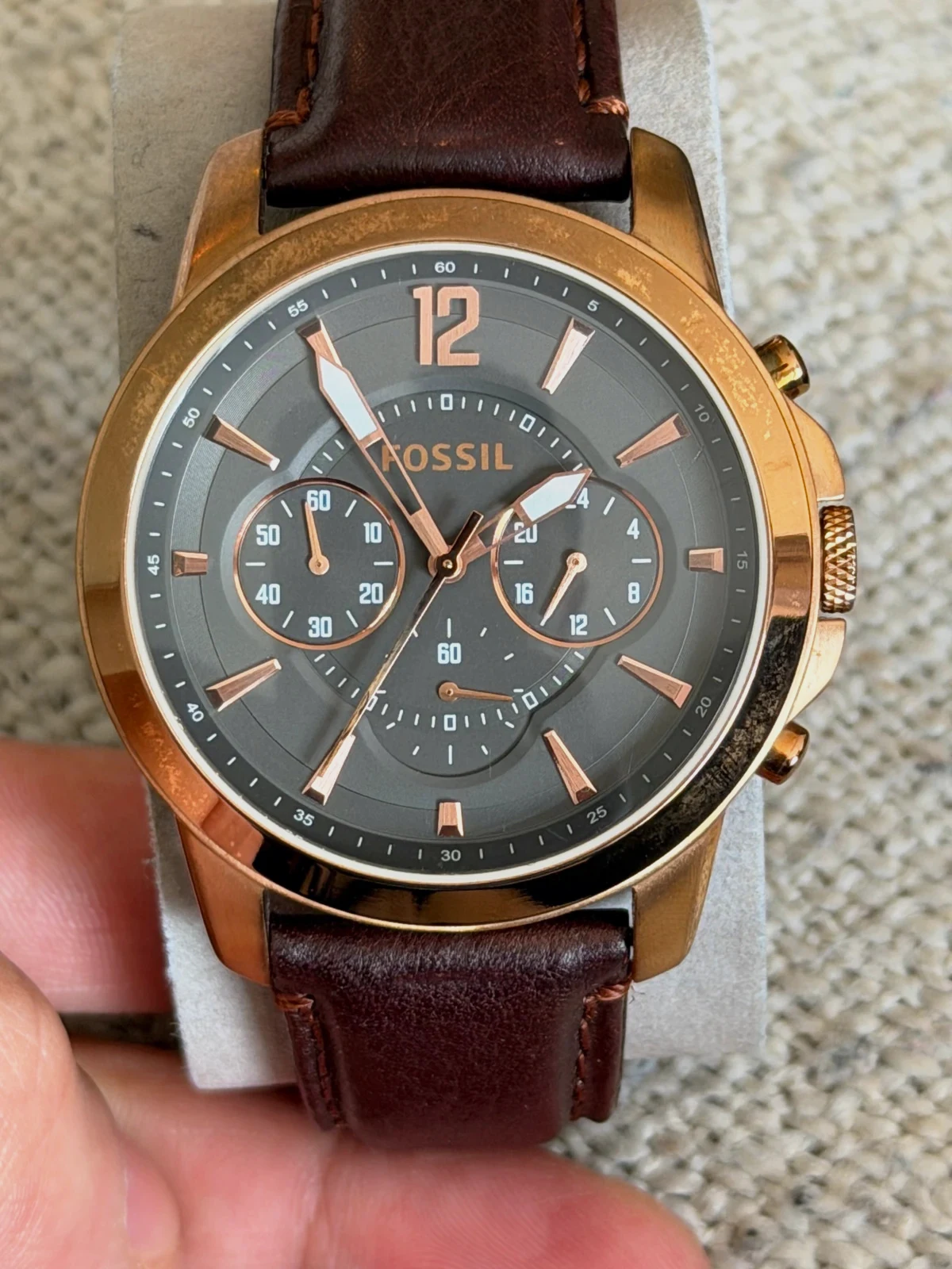 Montre homme Fossil Chronographe (FS4648) Cuir marron & Doré rosé