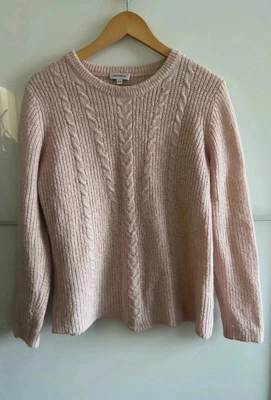 Pull Doux merinos mohair torsadé rose poudré T40