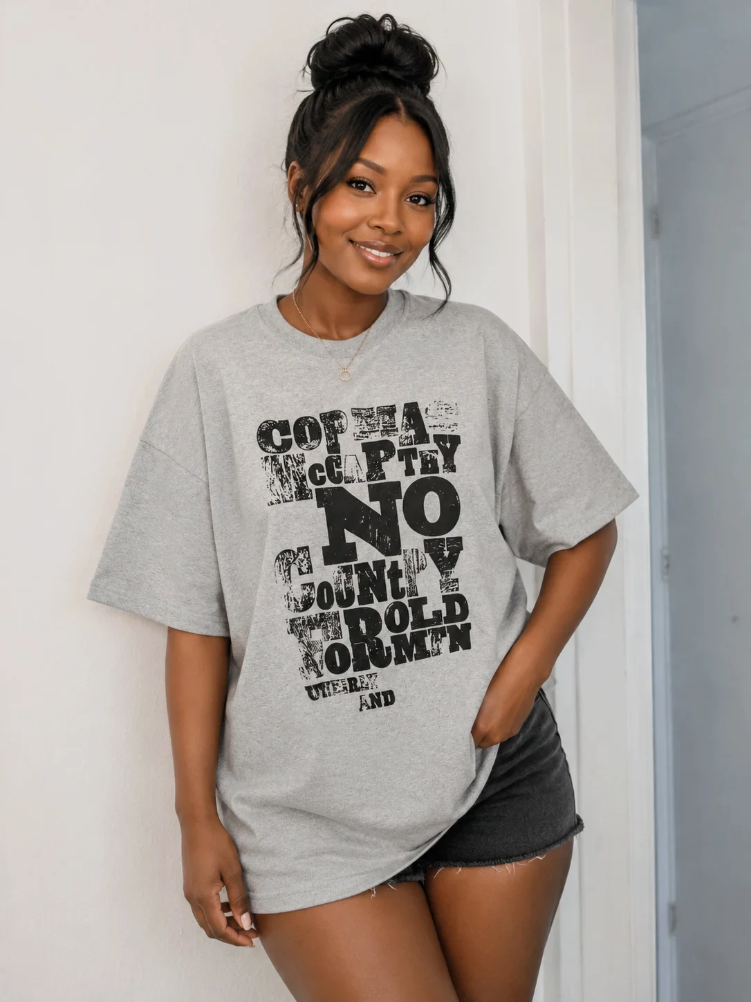 Grey Graphic Print Oversized T-shirt 300gsm 0XL