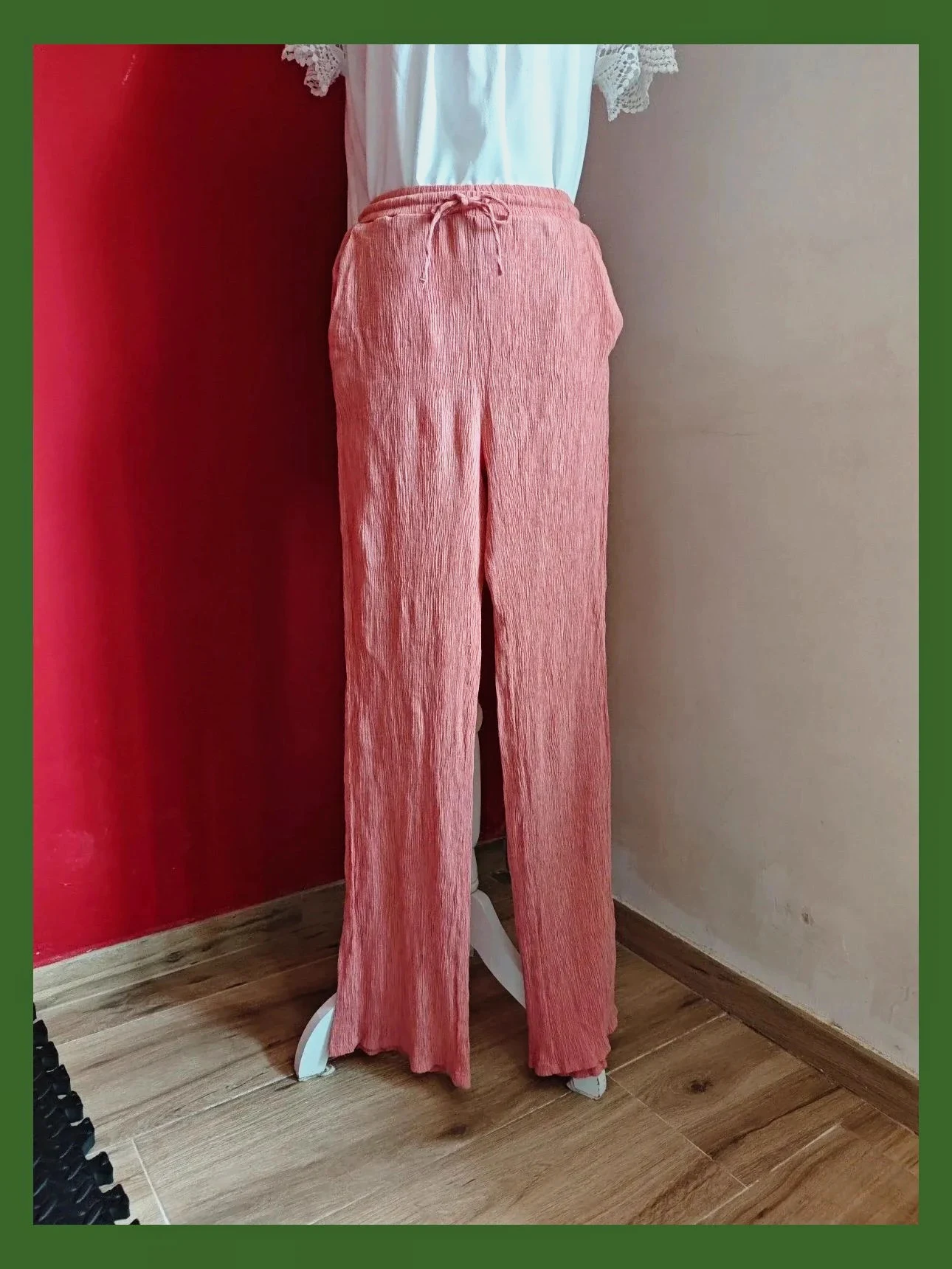 🌺 Pantalón ligero de tela arrugadita rosa coral – Bershka – taille M / 38 / 10