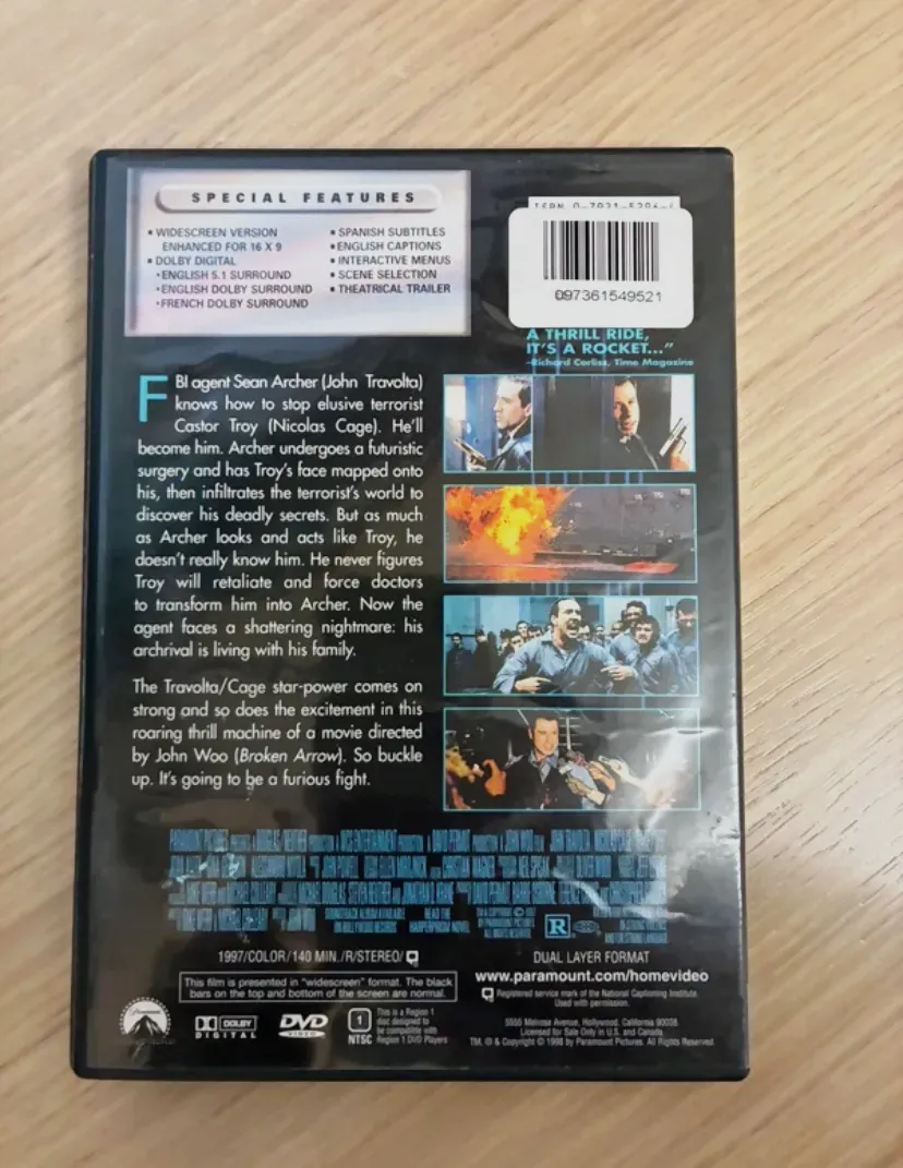 DVD Face/Off Travolta Cage – sans marque 2