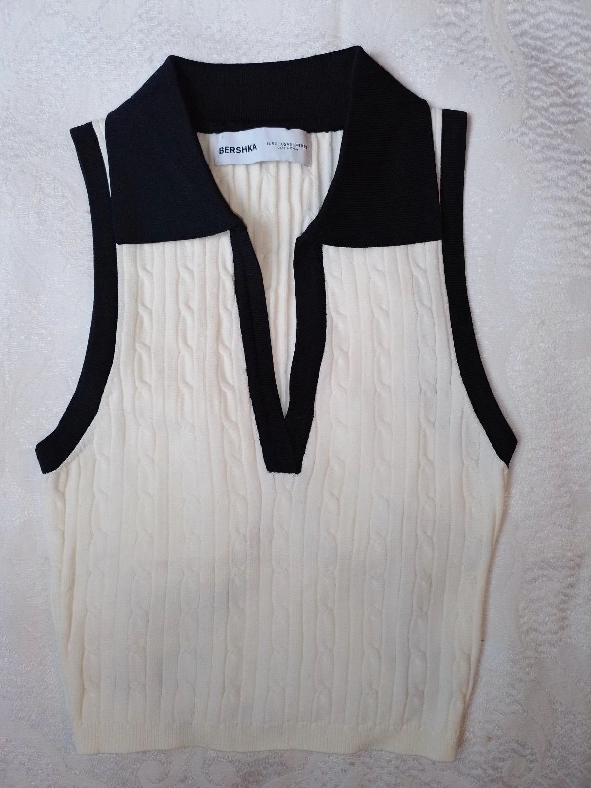 Bershka black and white knit polo top size S – Bershka – taille S / 36 / 8