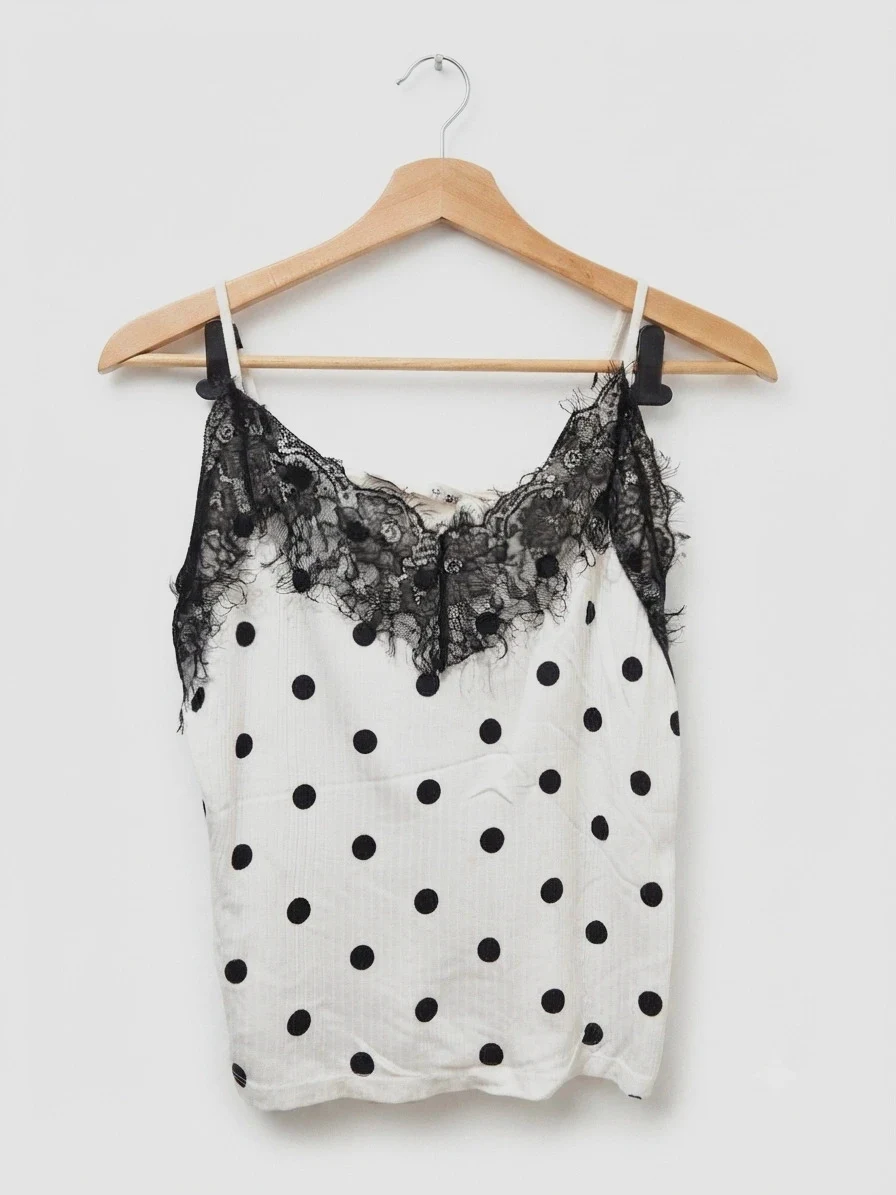 Top de tirantes blancos con estampado de lunares negros lesties talla m