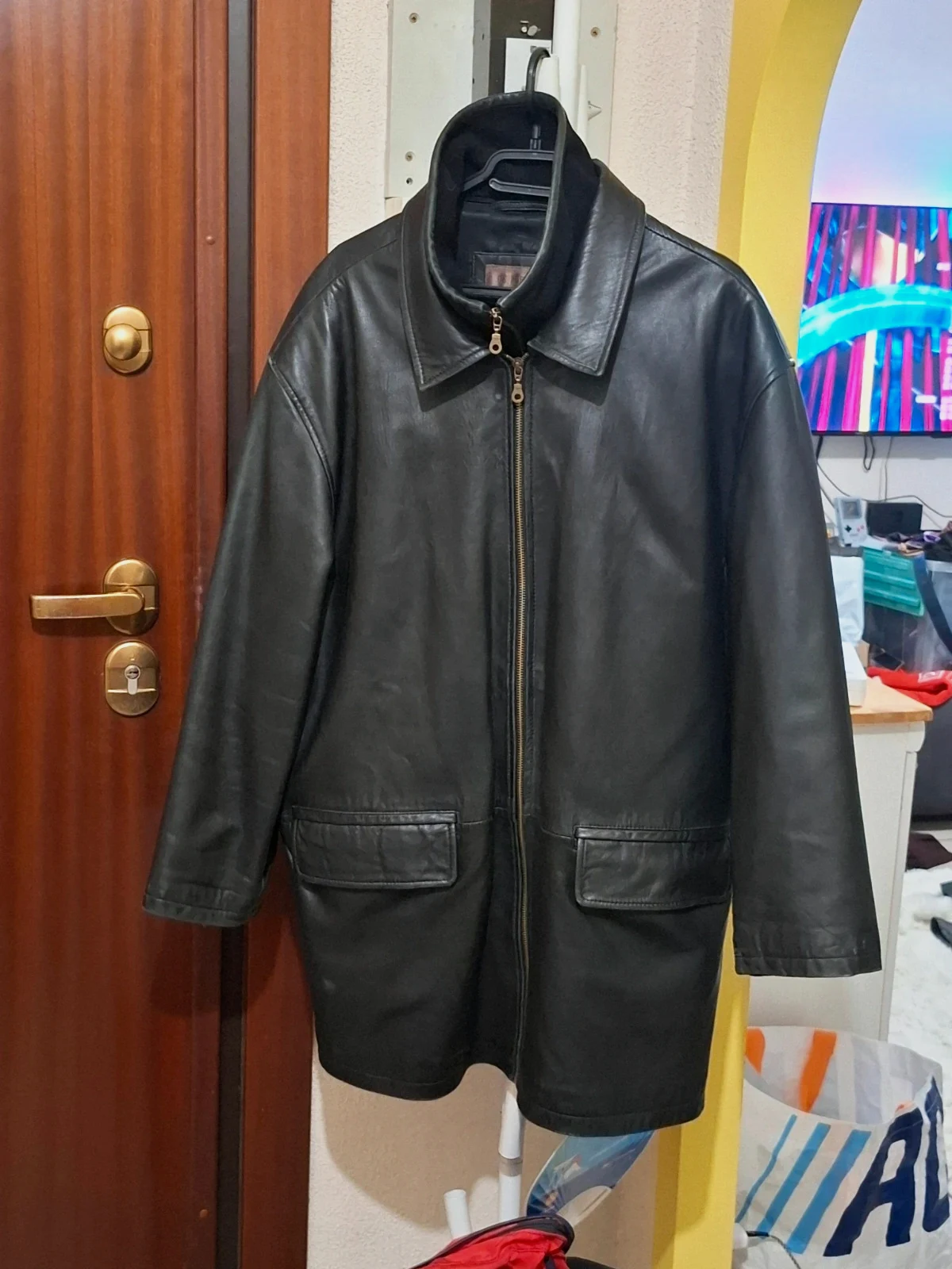 Longue Veste / Manteau en Cuir Noir "De Fursac" T.L/XL – De Fursac – taille XL