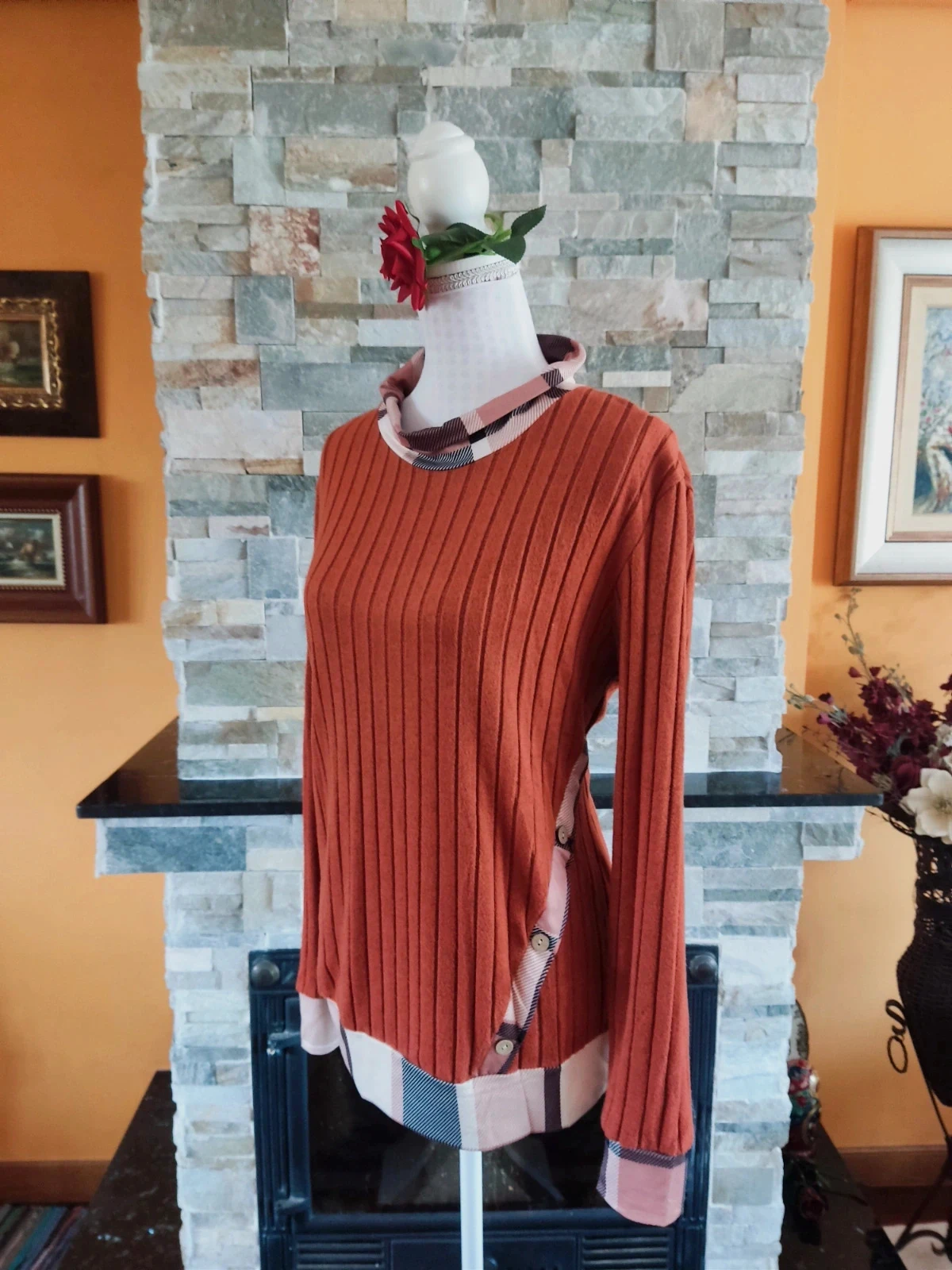 🔥 Camiseta tono caldera con puños y cuello a contraste – taille XL / 42 / 14
