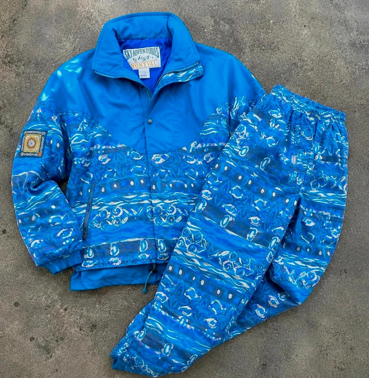 Ensemble ski vintage Montval 80s/90s veste + pantalon rétro bleu violet