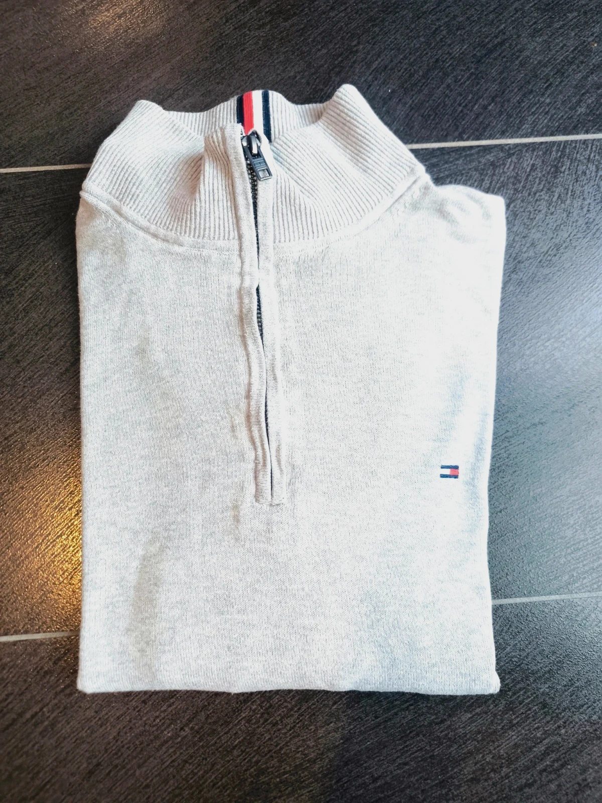 Pull col zippé Tommy Hilfiger gris chiné - Taille XL – Tommy Hilfiger – taille XL