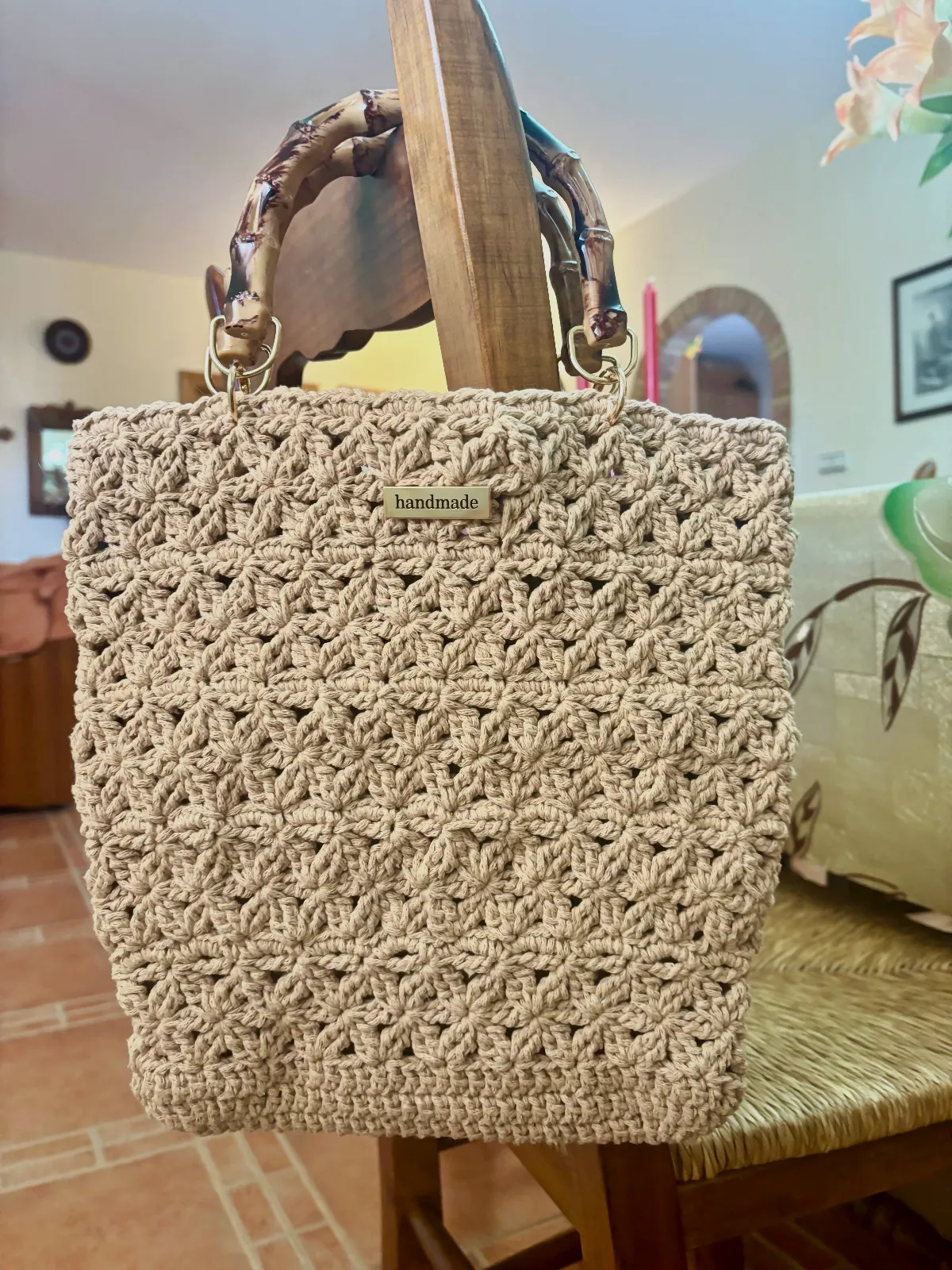 Bolso de mano artesanal de crochet – Mano – beige 5