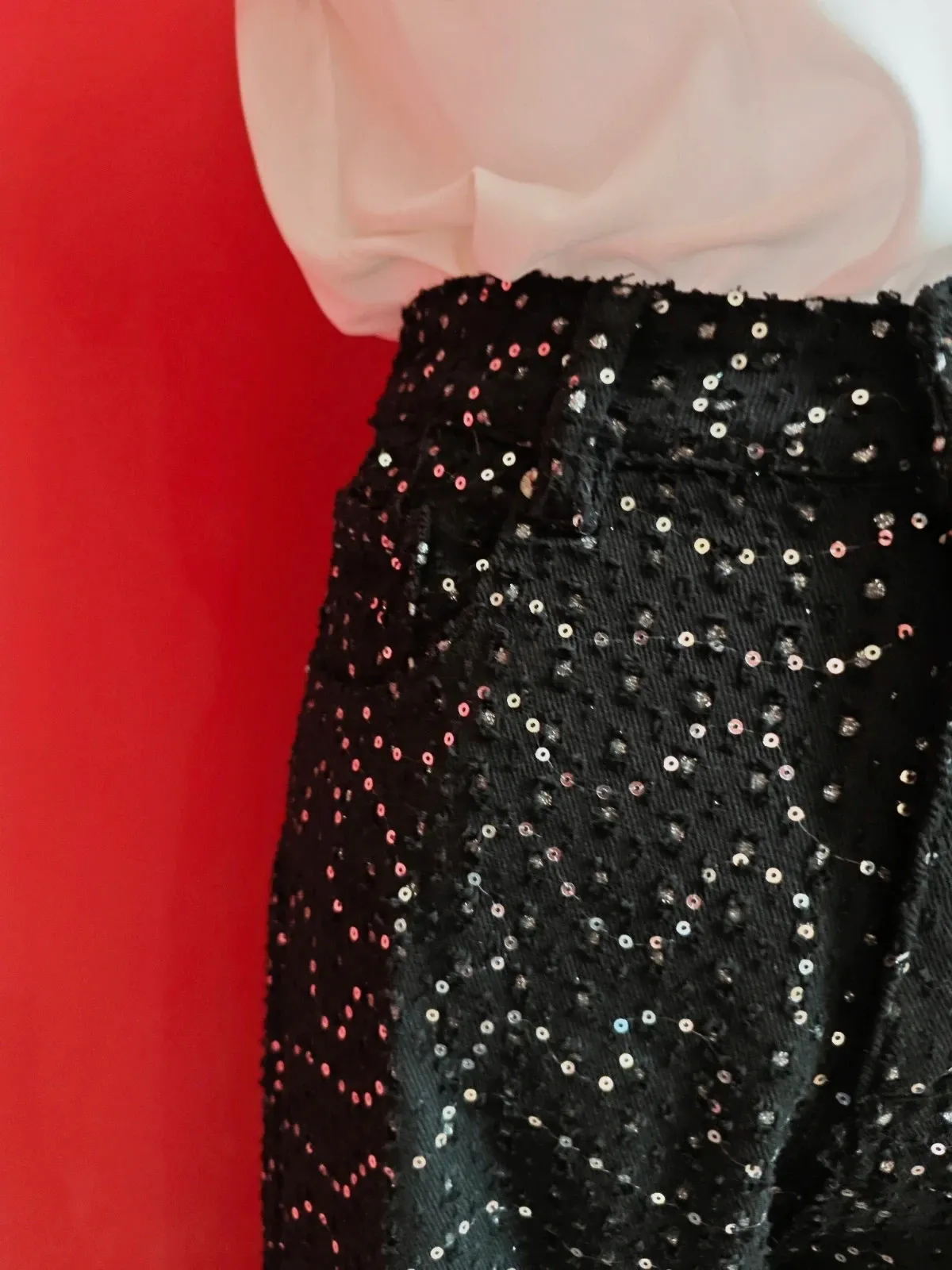 🌺 Espectacular pantalón de algodón negro con lentejuelas plateadas, de See See Paris – See See Paris – taille M / 38 / 10 4