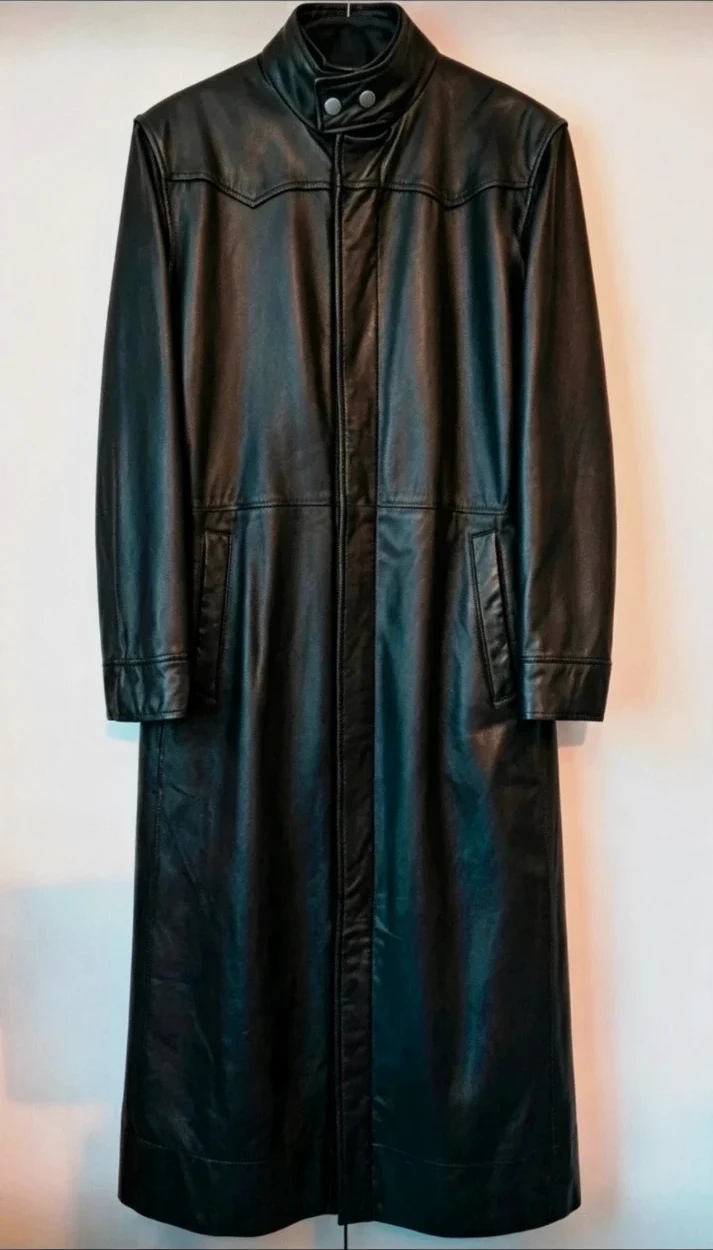 100% Leather Black Trench Coat UK XL – Charlie – taille XL / UK 20-22