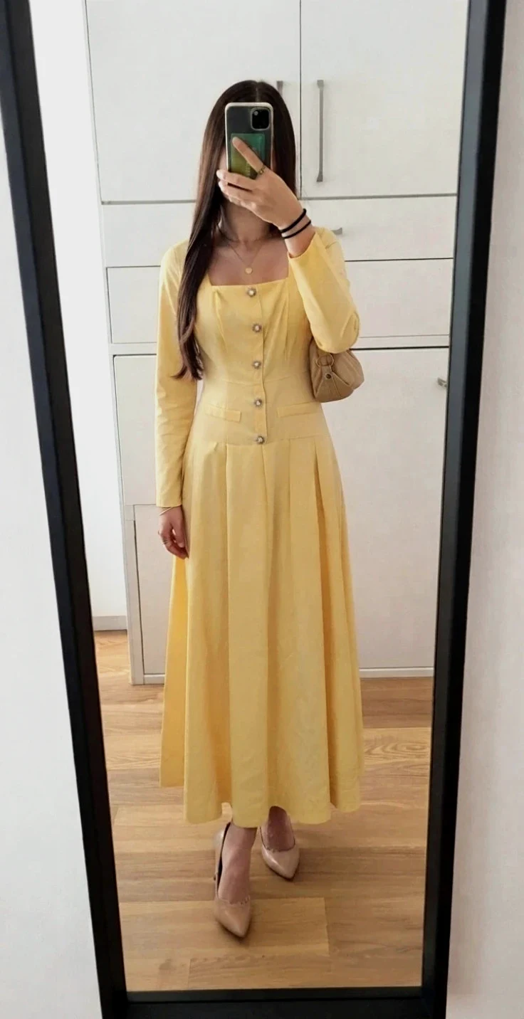 Longue Robe Jaune M Vintage Y2K Années 2000 Bohème Chic Rétro Été – Vintage Dressing – taille M / 38 / 10