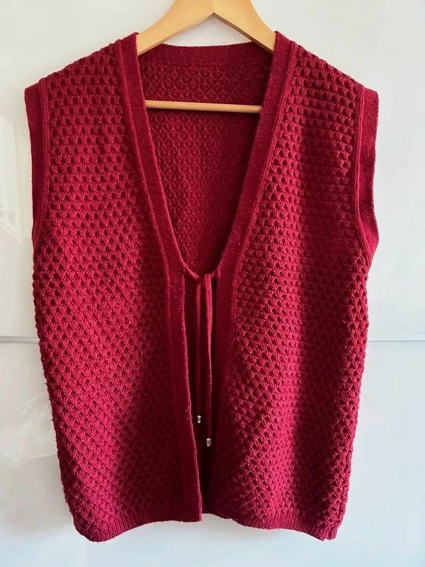 Cardigan vintage T M/L sans manches maille ajourée Made in France – taille L / 40 / 12