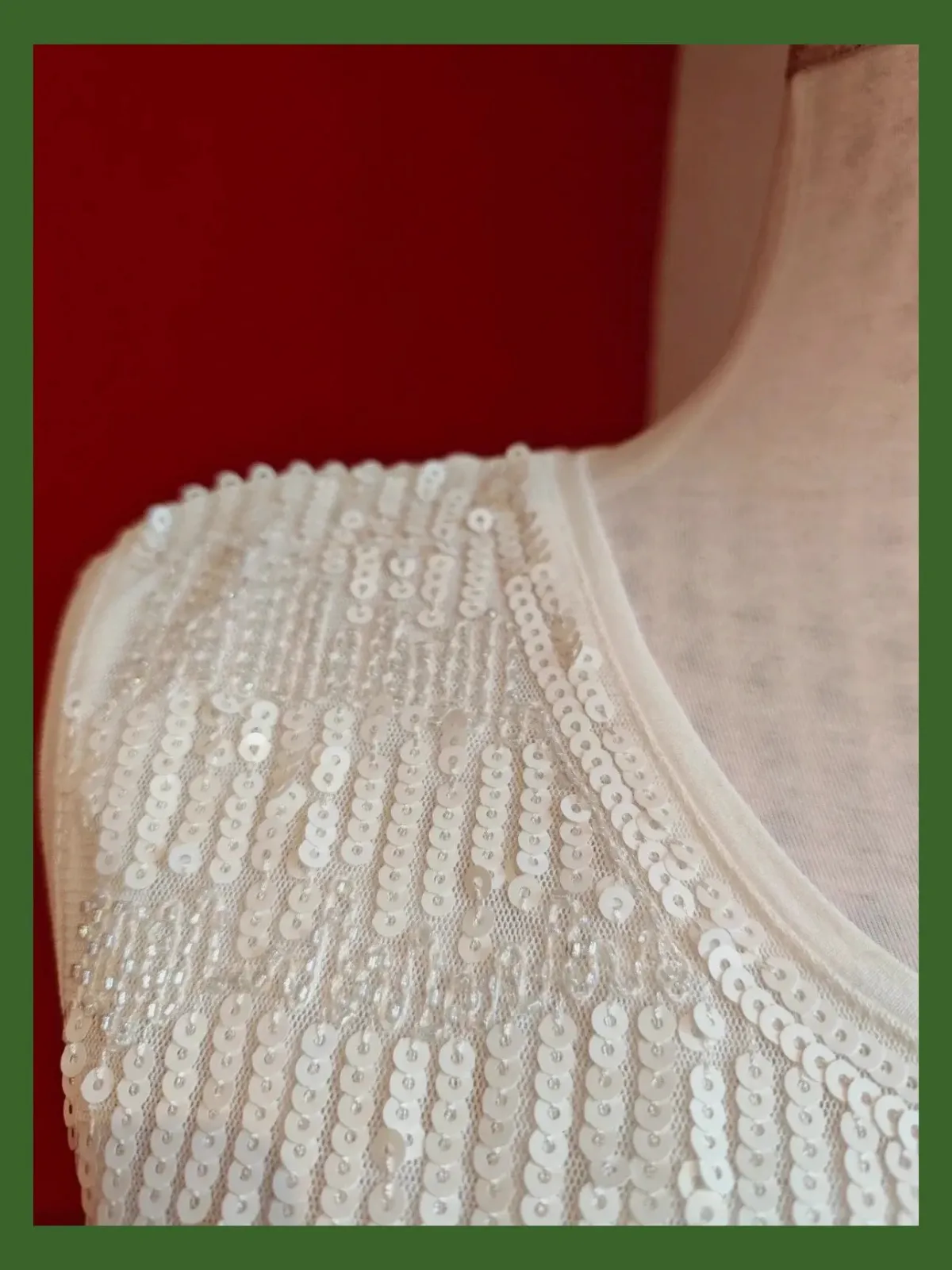 🌺Camiseta blanca con lentejuelas blancas delante, cosidas sobre tela de gasa – Canda Premium – taille L / 40 / 12 3