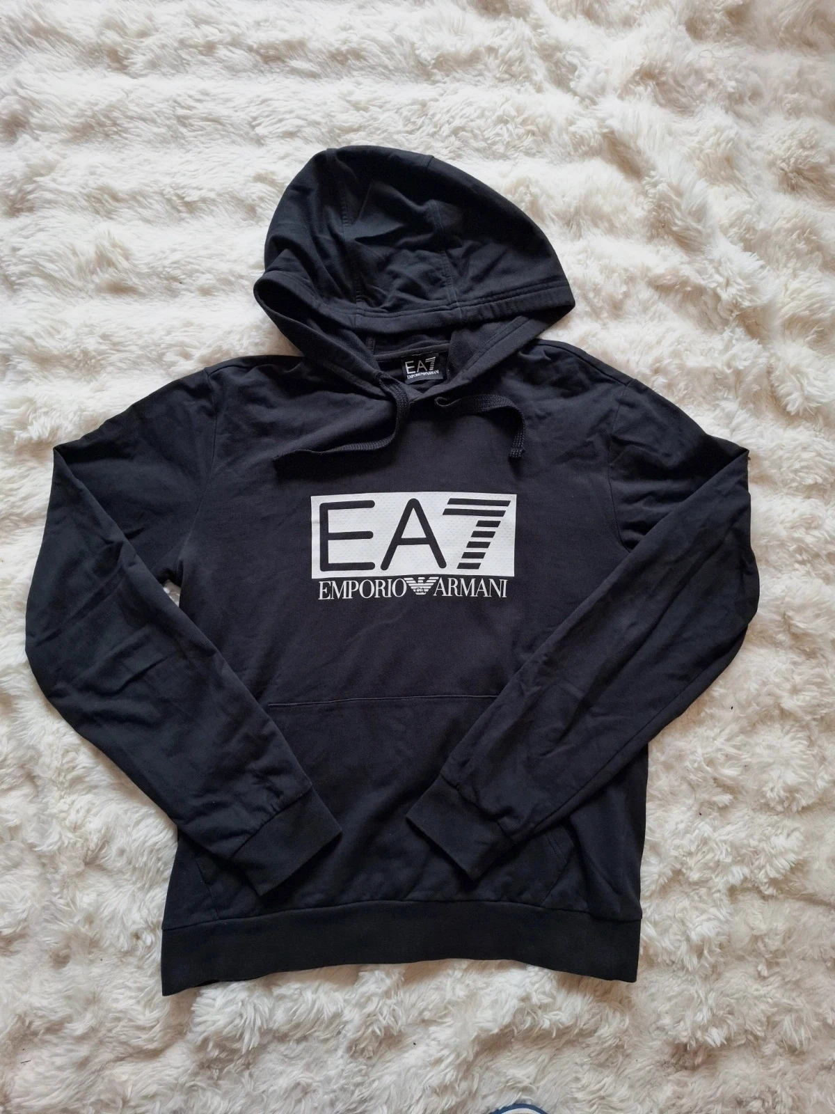 Sweat à capuche EA7 Emporio Armani noir logo blanc streetwear taille M