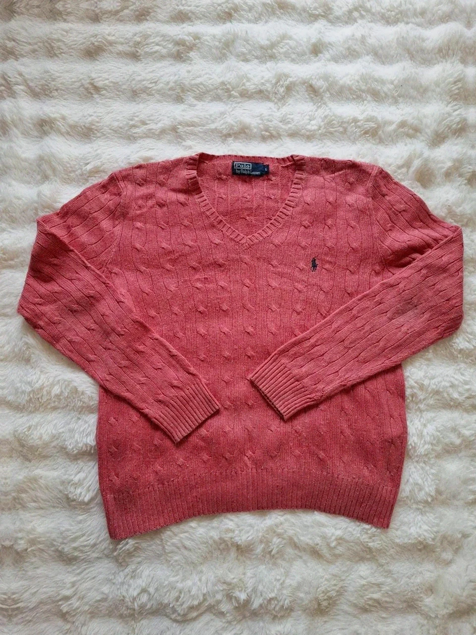 Pull Tressé en Maille Polo Ralph Lauren Saumon Rose T.S (36)