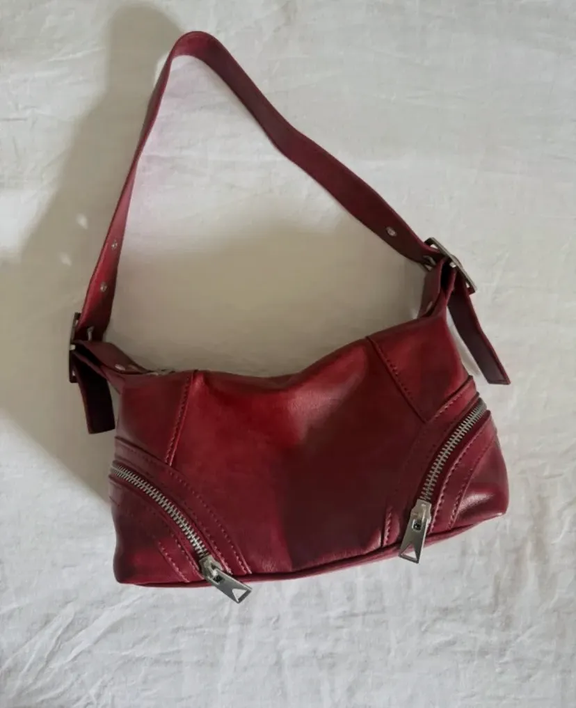 Sac à main rouge bordeaux cuir – tendance – rouge bordeaux – taille Taille unique 2