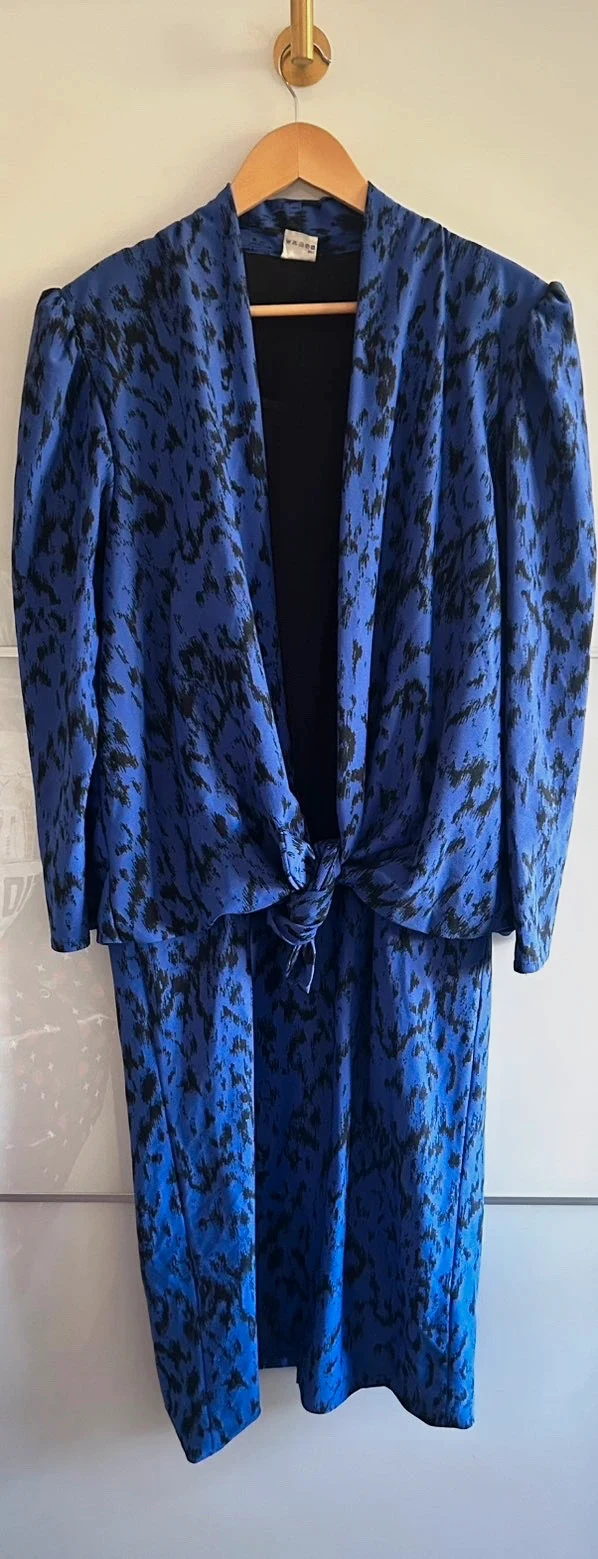 Robe vintage années 80 bleu électrique rétro chic made in UK – Vintage Dressing – taille XXXL / 46 / 18