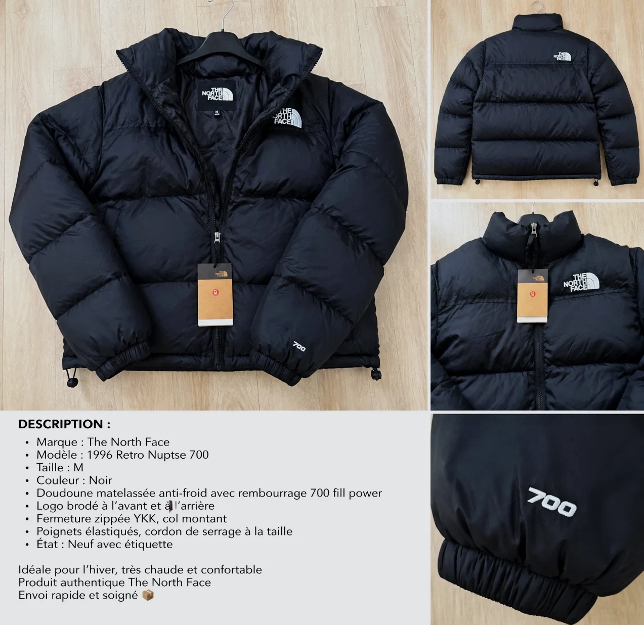The North Face Nuptse 700 Noir – M – Neuve avec étiquettes
