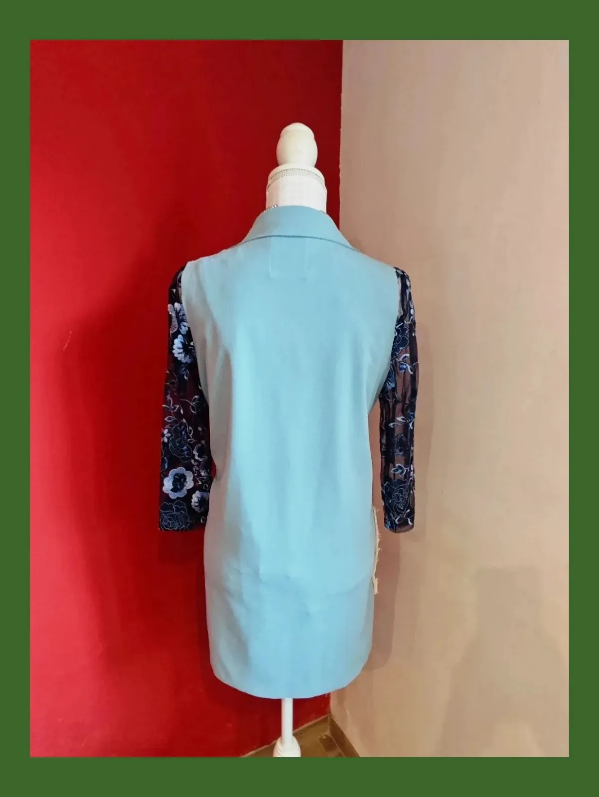 🌺 Chaleco blazer de vestir azul clarito y bolsillos con lentejuelas plateadas – Wiya – taille XXL / 44 / 16 5