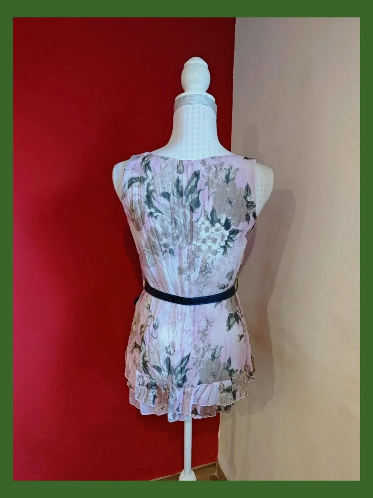 🌺Blusa malva con estampado floral y volante en bajo, con regalo de cinturón – taille M / 38 / 10 4