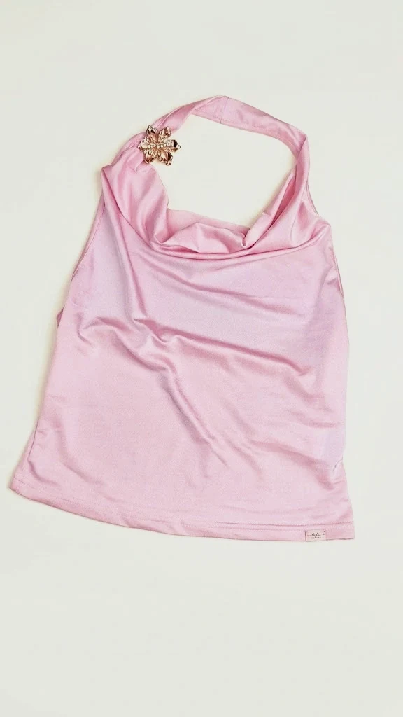 Top rosa satinado cuello drapeado con detalle de flor | Talla M Shein – Shein – taille M / 38 / 10