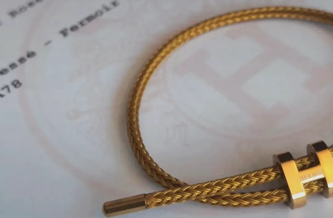 Bracelet jonc tressé doré fermoir H – Hermès – doré – taille S 4