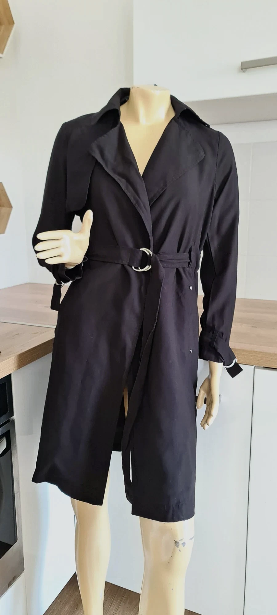 superbe manteau trench noir foncer neuf taille 36 new loog avec ceinture  