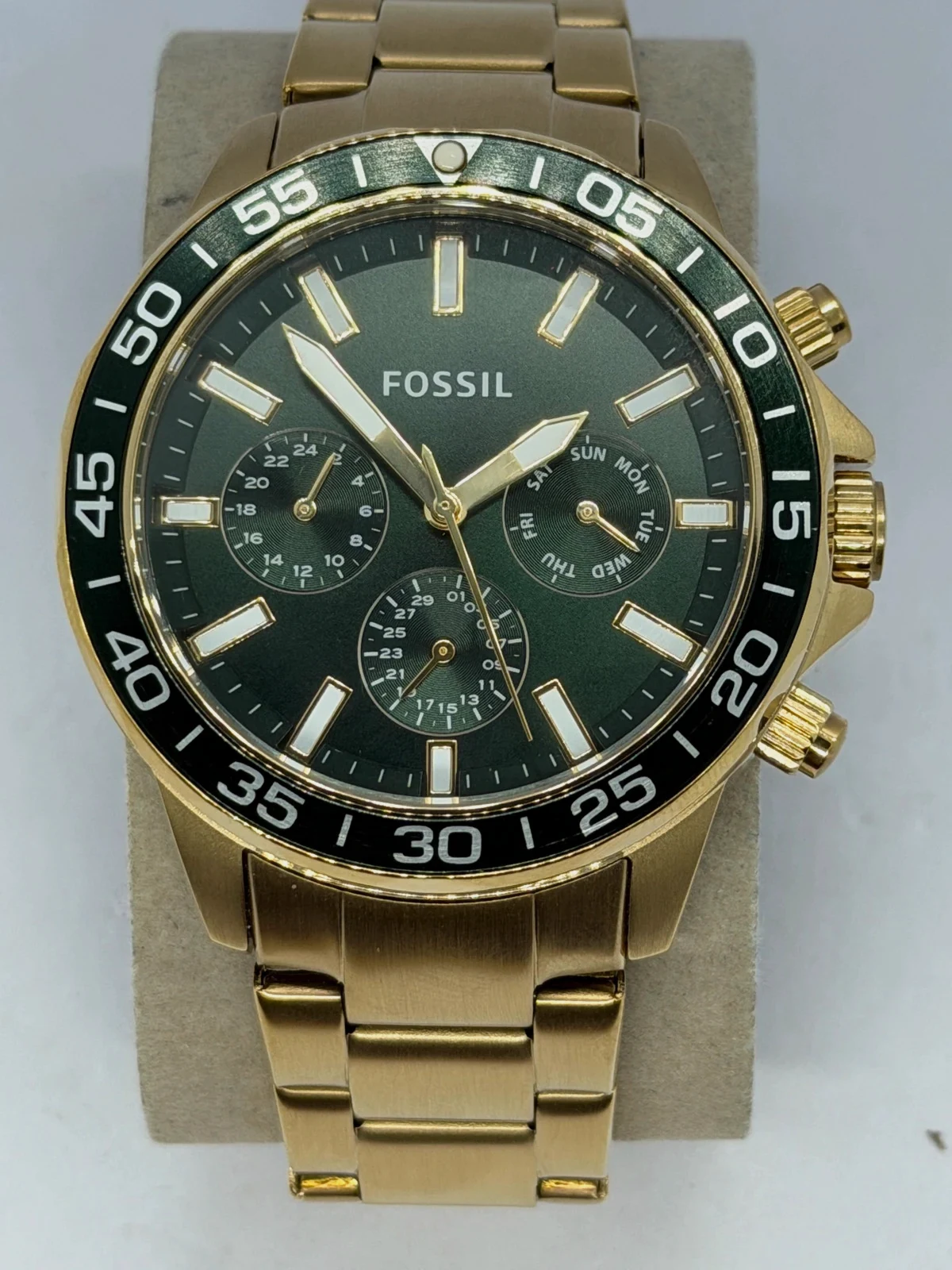 Montre homme Fossil dorée , Cadran vert (BQ2493)