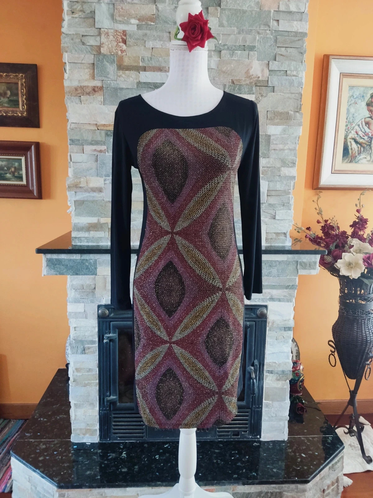 🔥Vestido con dibujos geométricos en lurex tonos morados y dorados